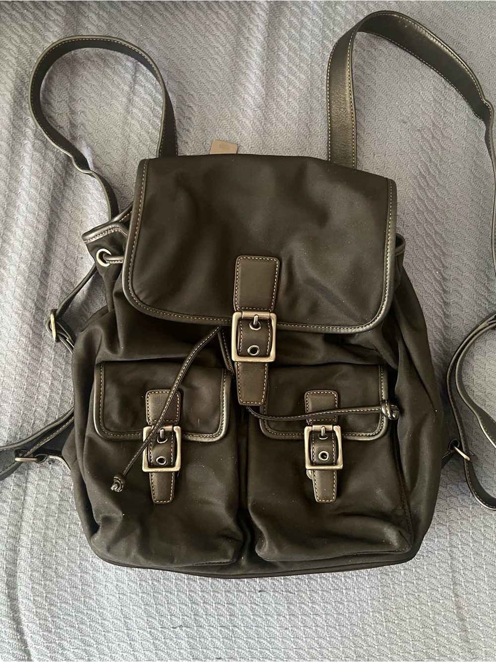 Coach Black Nylon Backpack with Buckle Pockets
